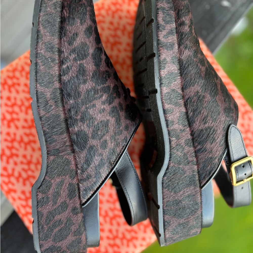 Coach Leopard Print Fur Clogs in Brown and Black - Picture 3 of 7